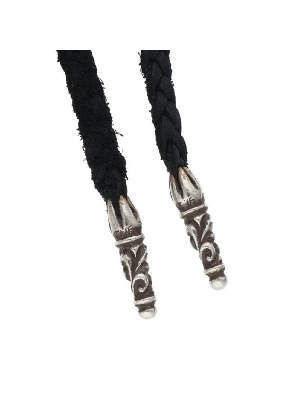 Chrome Hearts Leather Braid Scroll Blade Silver Necklace